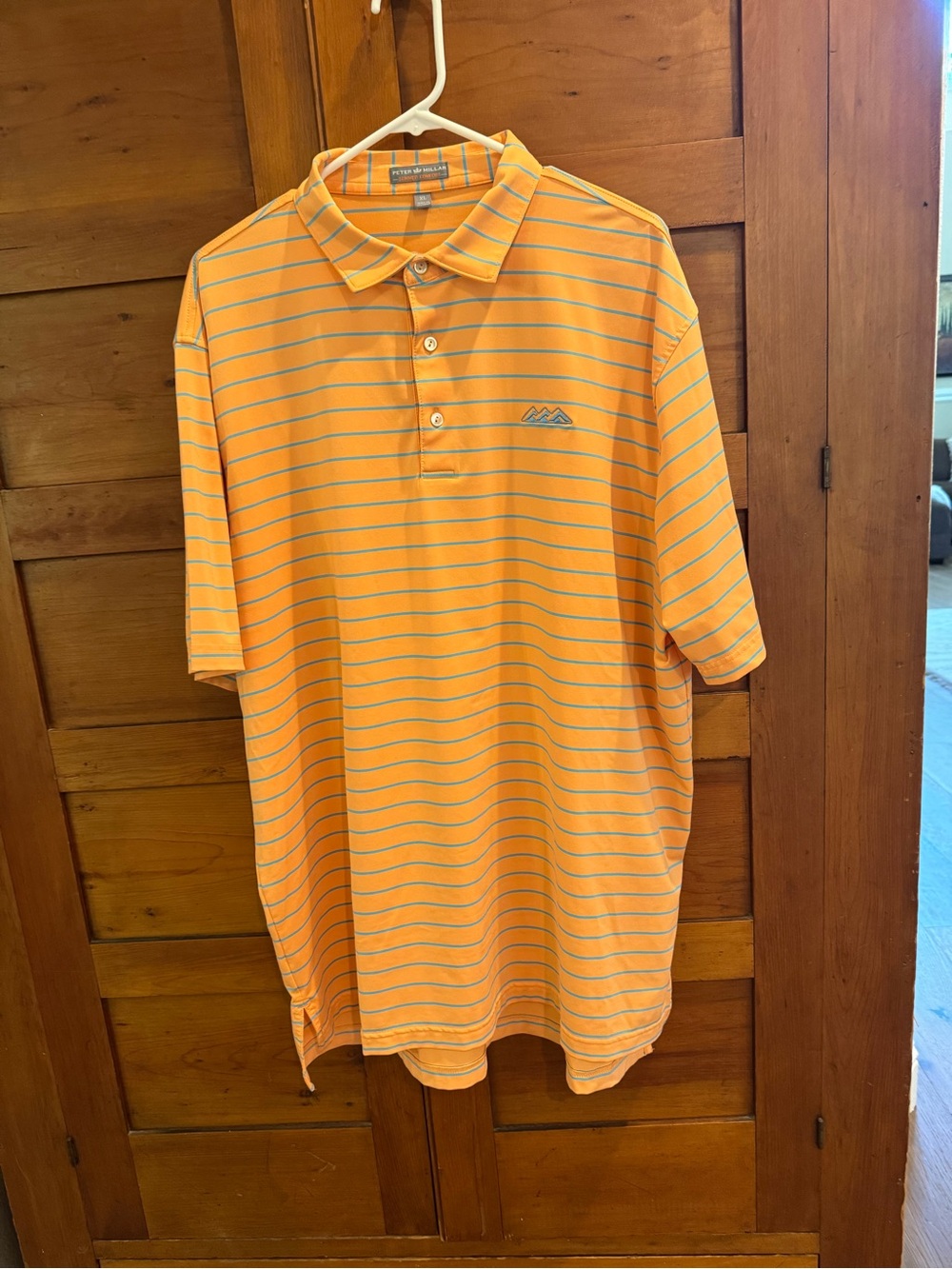 Peter Millar Summer Comfort Desert Mountain Golf Polo - Orange/Blue Stripe, XL